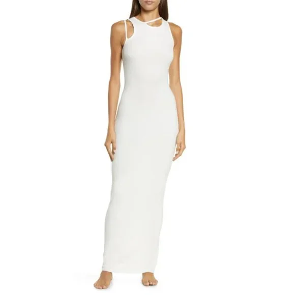 floral applique dress white Enchanted Moment Floral Applique Midi Dress - Cream